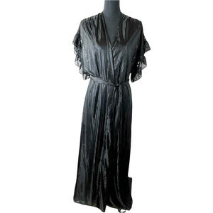 Vintage Molyclaire Black Lace Maxi Peignoir Textured Stripe Gown Matching Robe S